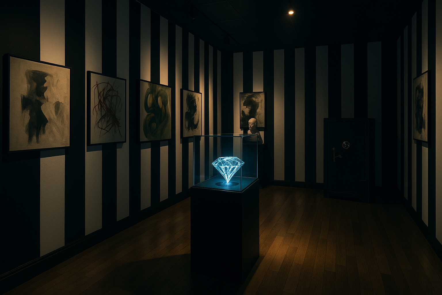 Diamond Heist escape room — a black and white art gallery vault