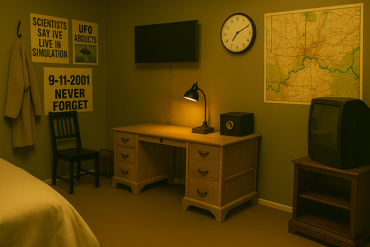 Murder Mystery escape room — an investigator's evidence-filled room