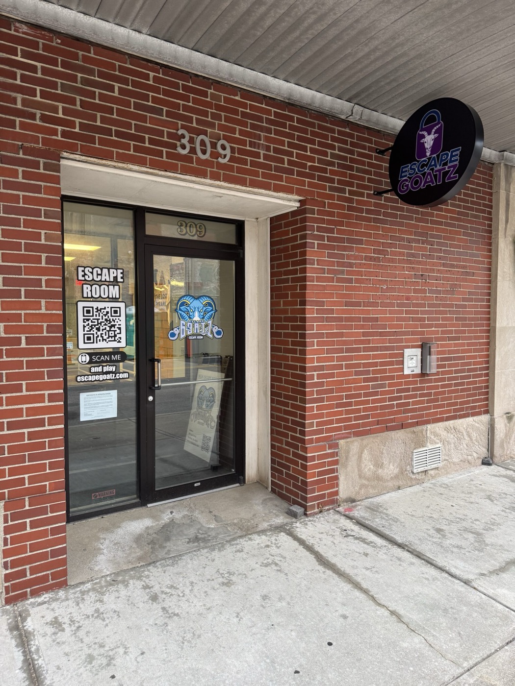 The Escape Goatz storefront at 309 Court Street in Hamilton, Ohio